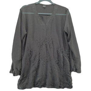 Fashque Womens Blouse Black Size Medium 100% Polyester Long Sleeve Pullover